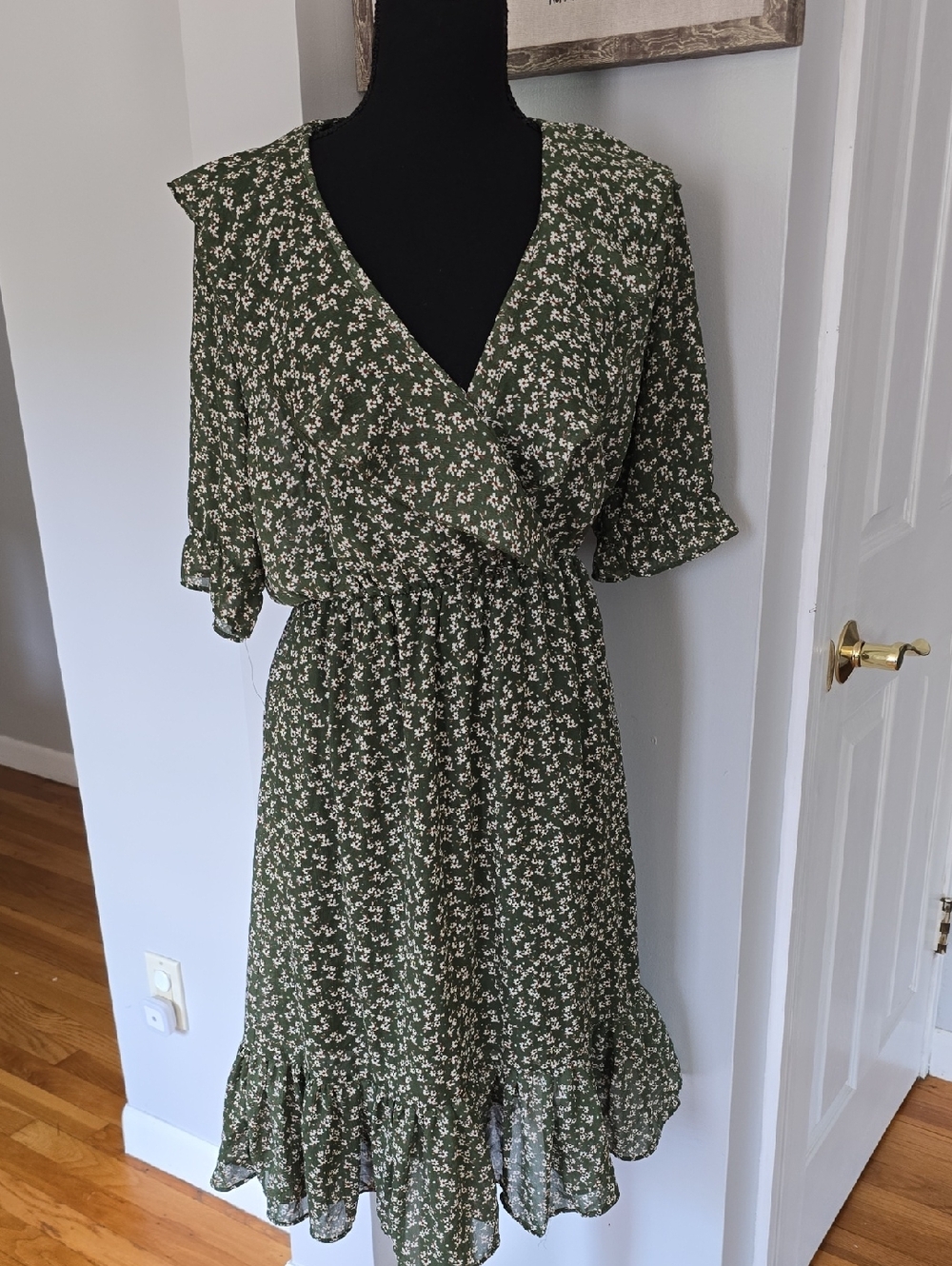 Floral Wrap-Front Green Midi Dress